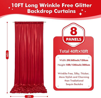 40x10ft Shimmer Red Sequin Backdrop Curtain - Image 5