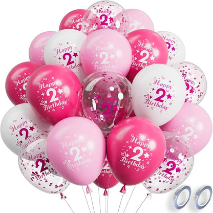 SUWEN Pink 2nd Number Printed Balloons 38PCS 12 Inch | 1-9 Latex Balloons Party by SUWEN
