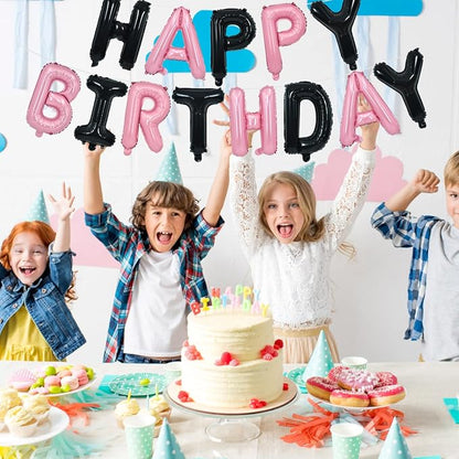 TONIFUL Black and Pink Happy Birthday Balloon Banner Decor - Image 3