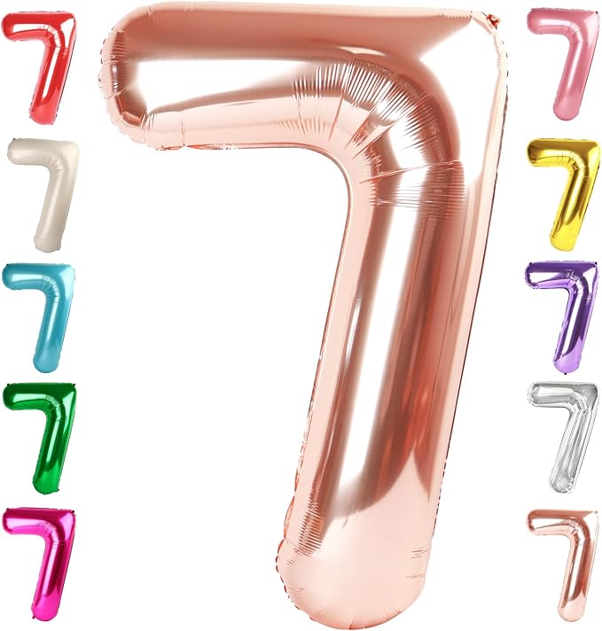 7 Balloon Numbers Birthday Decorations, 40In Rose Gold Balloons by Mluchee