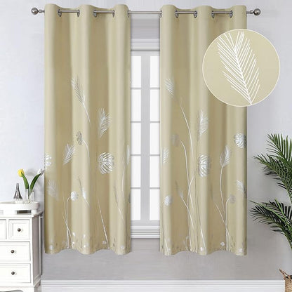 Silver Palm Tree Printed Curtains Light Blocking Curtains Thermal Insulated by ESTELARTEXTILER