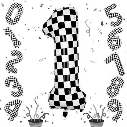 Checkered Number Balloon 1, Large Self Inflating Black and White Number 1 by Isndare