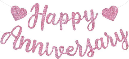 BEISHIDA Pre-Strung Glitter Pink Happy Anniversary Banner Wedding Decor | Happy by Beishida