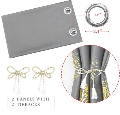 Gold Palm Leaf and Wheat Unique Design Pattern Blackout Curtains Energy Saving - Image 4