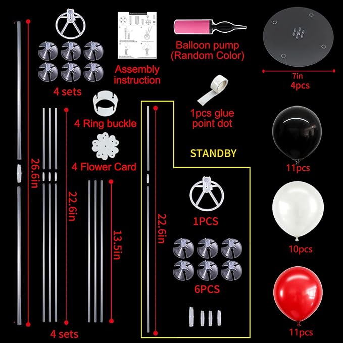 TONIFUL 4 Set Black Red White Balloon Stand Balloon Centerpieces - Image 2