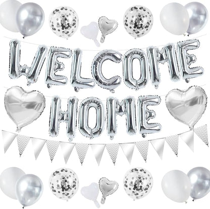 TONIFUL 16 Inch Silver Welcome Home Foil Letter Balloon Banner Decor Kit | by TONIFUL