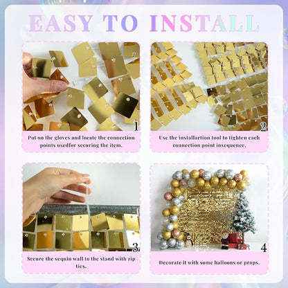Shimmer Wall Backdrop Light Gold Wall Panels 12Pcs Square Sequin Shimmer Wall - Image 5