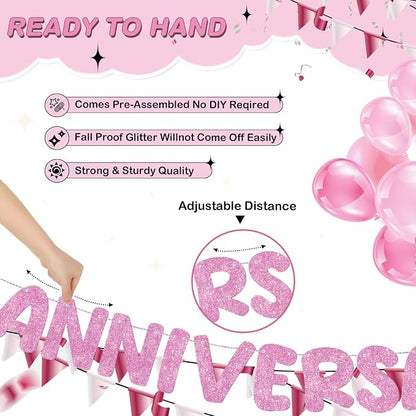 Fulmoon Happy Anniversary Banner Glitter Happy Anniversary Decorations Wedding - Image 3