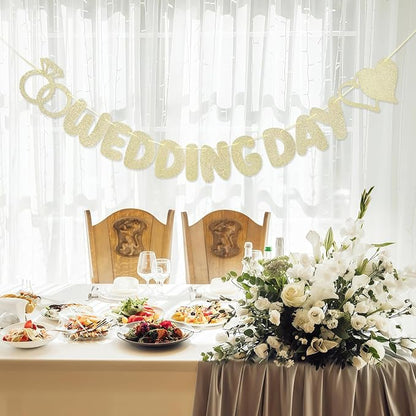 Wedding Day Banner, Champagne Gold Glitter Wedding Banner - Image 6