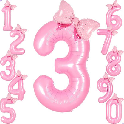 Pink 3 Balloon Number Pink Birthday Decorations by Unknown