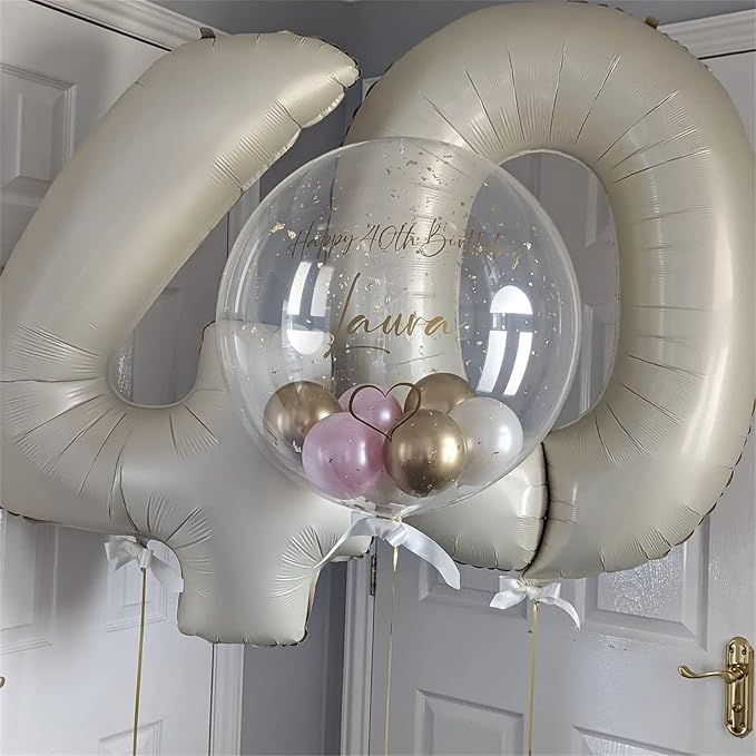 40'' Beige Number 7 Balloons, Giant Self Inflating Cream Foil Number Balloons - Image 3