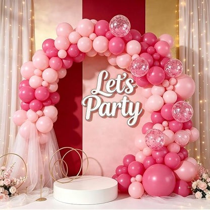 143 Pcs Hot Pink Confetti Rose Red Pink Balloon Arch Garland Kit | - Image 7