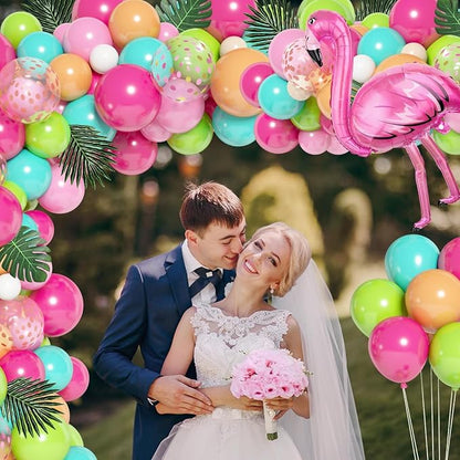 124Pcs Tropical Balloons Arch Garland Kit Flamingo Party Decor | Green Hot Pink - Image 4