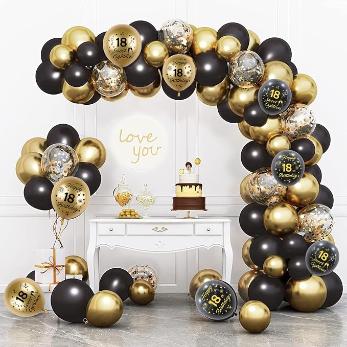 Black Gold 18th Birthday Balloons Pack of 15 Boys Girls Happy 18th Birthday - Image 7