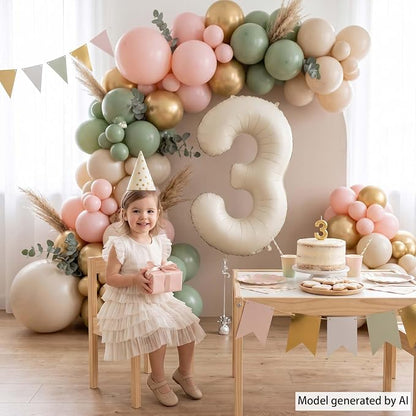 Cream Number 3 Balloon 40 Inch, Foil Numeral - Image 2