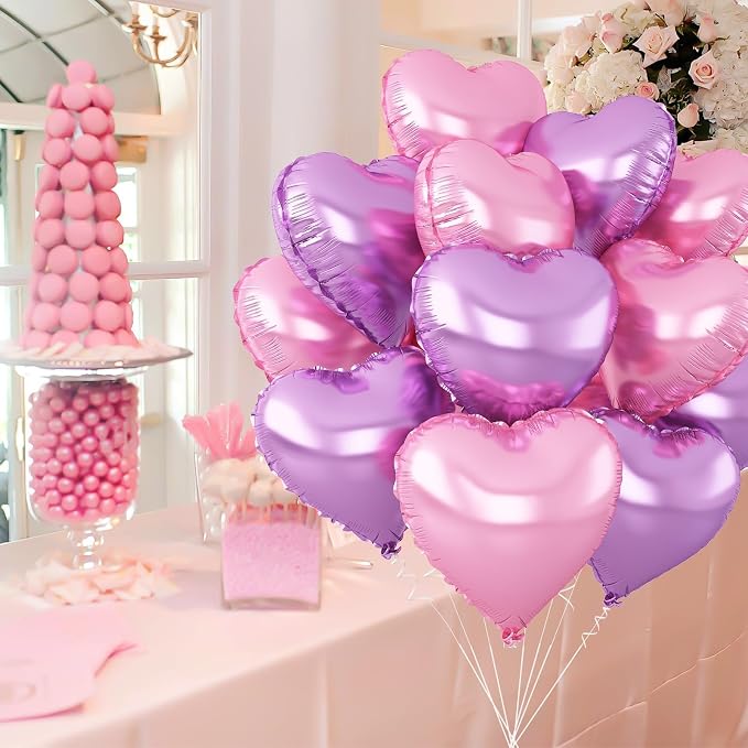 Pink Purple Heart Balloons, 18Inch Purple Pink Helium Polyester Film Balloon - Image 6