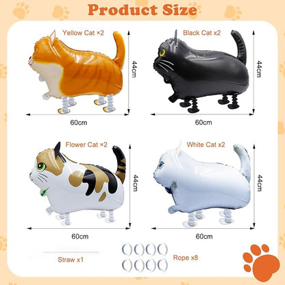 8-Pack Walking Cat Balloons – Cute Foil Kitty Balloons - Image 2