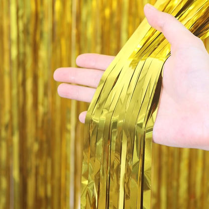 Voircoloria Gold Foil Fringe Backdrop Curtains, Birthday Party Decorations - Image 2