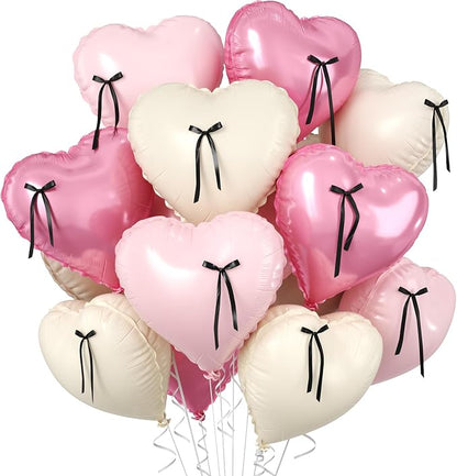 Pink Heart Balloons, 18 Inch Pink Sand White Foil Balloons by BIAPIAN