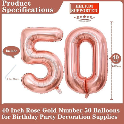 Rose Gold 50 Number Balloons, 40 Inch Giant Number 50 Balloons Foil Mylar - Image 2