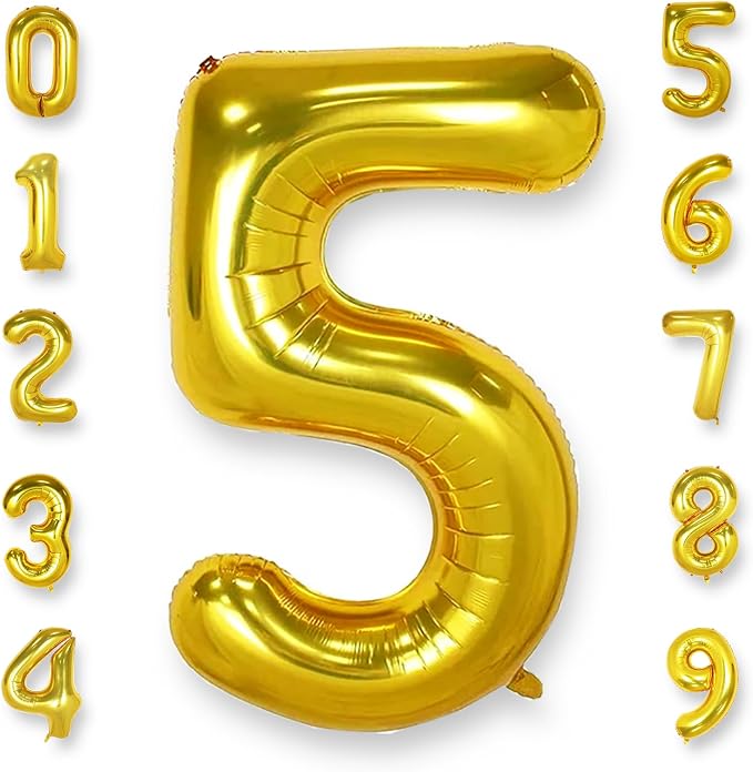 AULE 40 Inch Gold 5 Balloon Number Foil 0-9 Birthday Big Numbers | Birthday by AULE