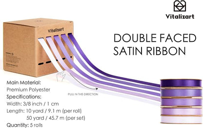 Vitalizart Purple Ribbons for Crafts 3/8" x 50Yds Double-Faced Satin Ribbon | - Image 2