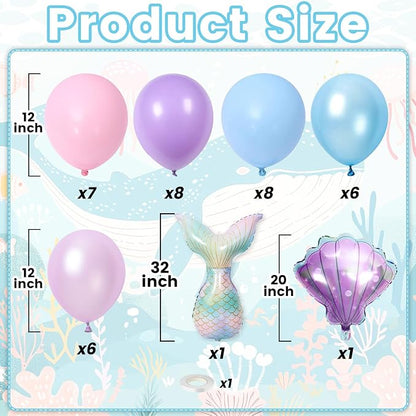 Mermaid Balloons, 12 Inch Pastel Pink Purple Blue Pearl Balloons - Image 2