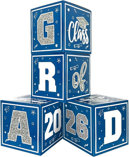 2026 Graduation Decorations Blue and Silver Balloon Boxes Class of 2026 Decor by Zhynice