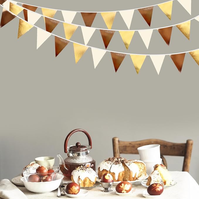 Brown Beige and Gold Party Decorations Fabric Triangle Pennant Banner Flag - Image 6