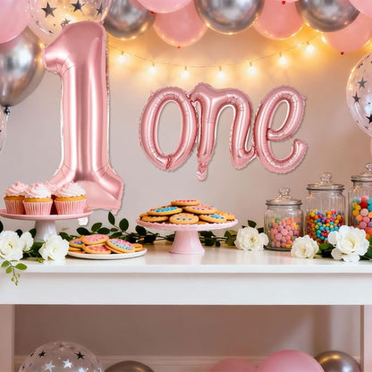 2 Pcs One Balloon Set, 40 Inch Number 1 Balloon and 41 Inch Script Letter One - Image 3