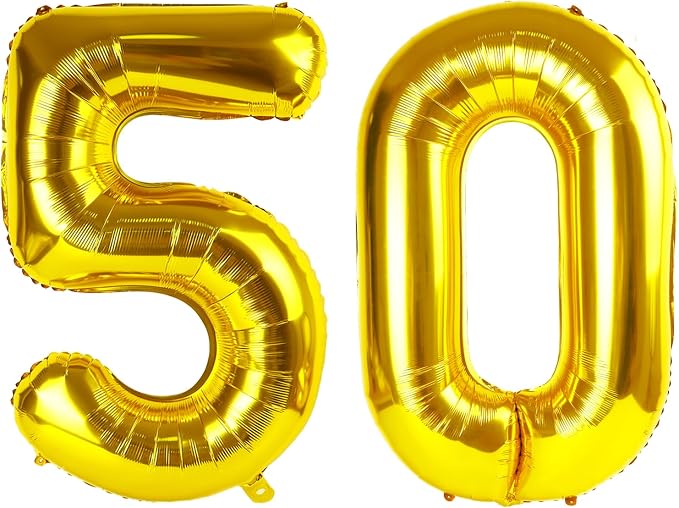 50 Balloon - Gold Birthday Number Balloons, 40 Inch Decorations Men Women | by ALPHADELTAPI