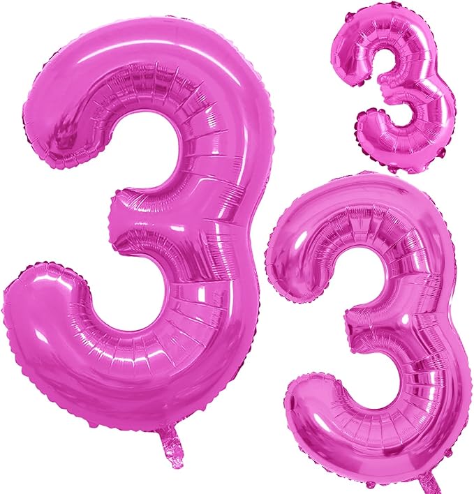 Pink Foil Balloons Number 3, Huge Number Balloons by GOER