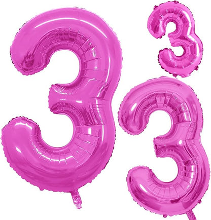 Pink Foil Balloons Number 3, Huge Number Balloons by GOER