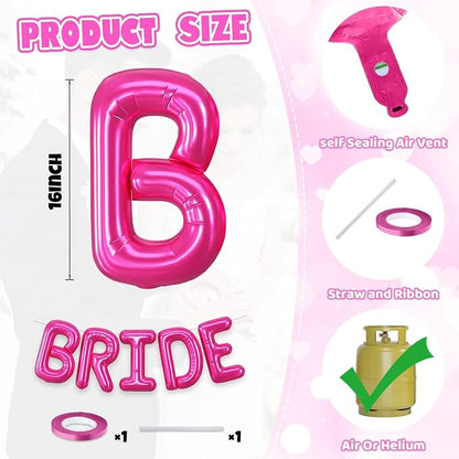 BRIDE Balloons Bachelorette, 16 inch Hot Pink Bride Balloons - Image 2