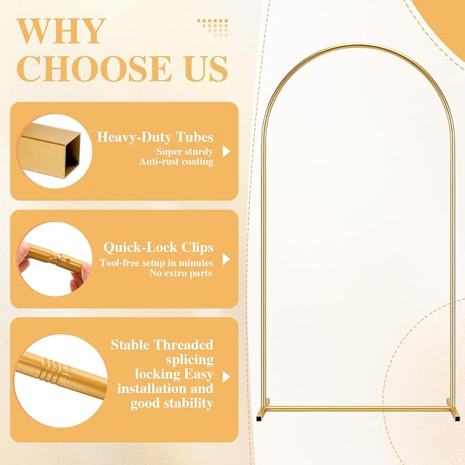 Frienda Gold Wedding Photo Arch Backdrop Stand Balloon Arch Stand - Image 7
