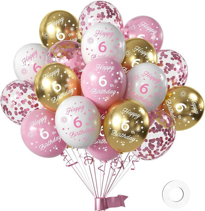 Pink Gold 6th Birthday Balloons by Hongplus