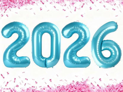 2026 Pearlescent Blue Foil Number Balloons, 2026 Pearlescent Blue Balloon 40 by Upgesy