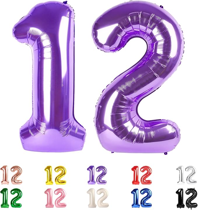 12 Balloon Numbers 40Inch for 12th Year Old Birthday Decorations, Inflation by Mluchee