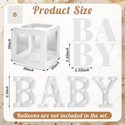 Baby Balloon Boxes with B, Y Light up Letters 4 White Transparent Square Boxes - Image 2