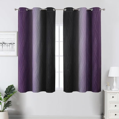 Black and Purple Blackout Curtains 54 Inch Length, Full Light Blocking Gradient - Image 2