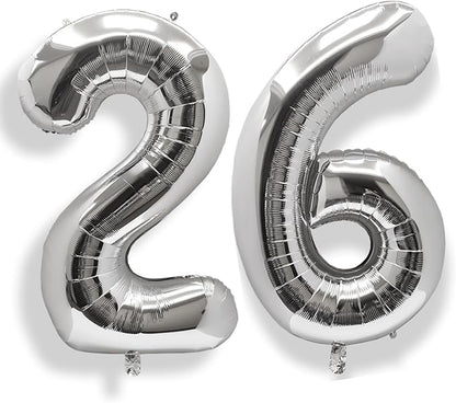 AULE 40 Inch Silver 26 Balloon Number Foil 0-9 Birthday Big Numbers | Birthday by AULE