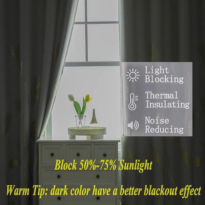 Light Grey Blackout Curtains for Living Room Gold Palm Tree Design Light - Image 6