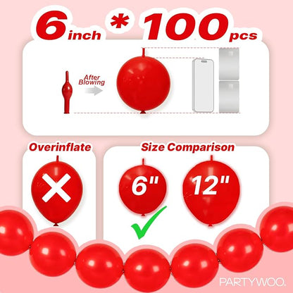 PartyWoo Red Linking Balloons 100pcs 6 Inch Red Link Balloons | - Image 4