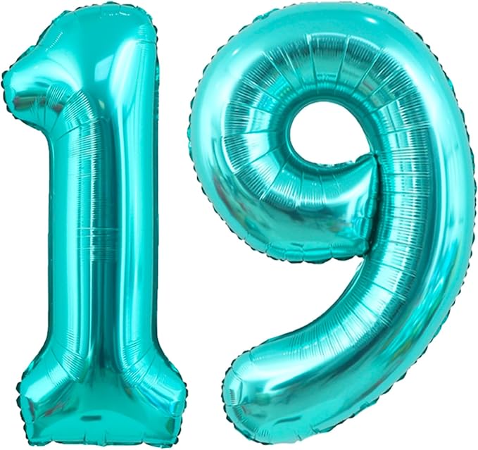 40 Inch Big Teal Blue Number 19 Foil 0-9 Mylar Helium Balloons | Large Digital by SULALABOO