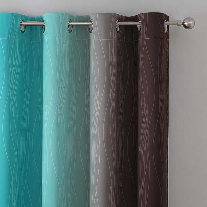 Brown and Teal Blackout Curtains 45 Inch Length, Light Blocking Gradient Drapes - Image 4