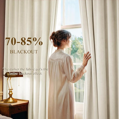 Ivory White Velvet Curtains for Nursery Back Tab, W52 x L105, Back tab Drapes - Image 3