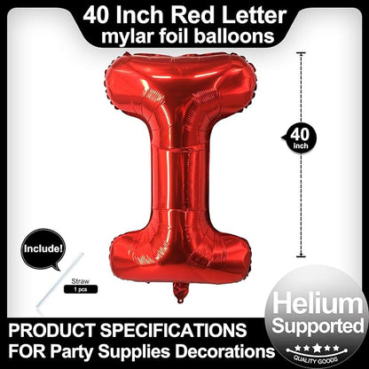 40 Inch Red Letter I Balloons, DIY Phrase Foil Alphabet Letter I Balloons DIY - Image 2