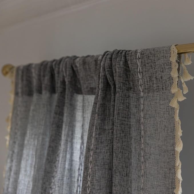 Sutuo Home Boho Curtain for Bedroom Living Room Kitchen, Semi Blackout Linen - Image 5