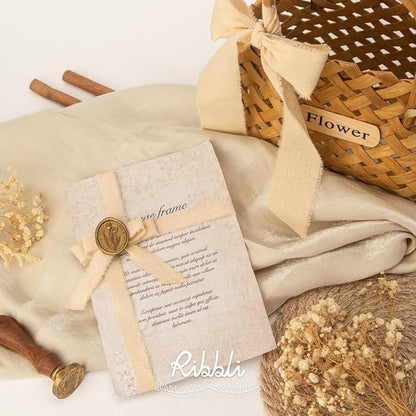 Ribbli 3 Rolls Nude Ribbon 5/8 Inch x 18Yards Beige Handmade Cotton Frayed - Image 5
