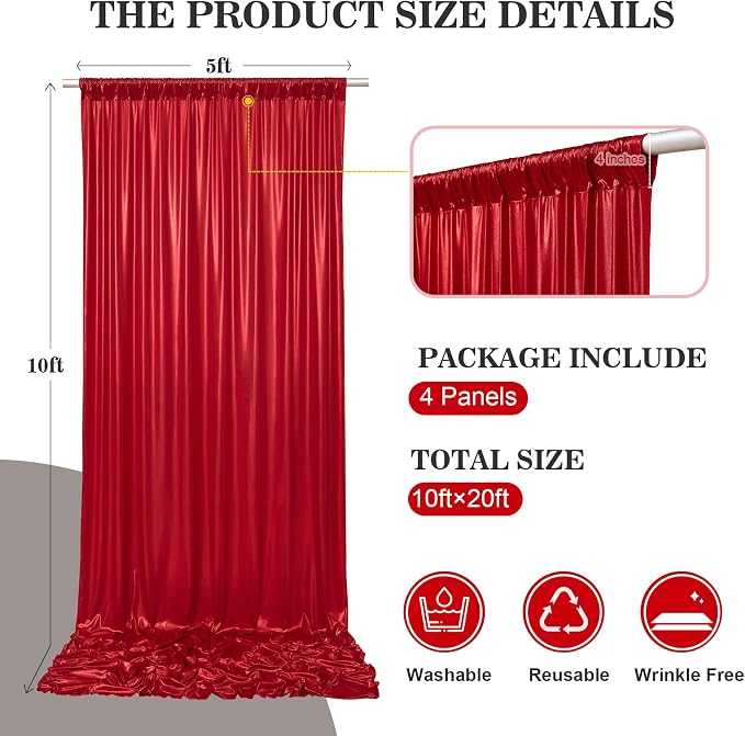 20x10ft Thick Red Glitter Backdrop Curtain Panels - Image 6